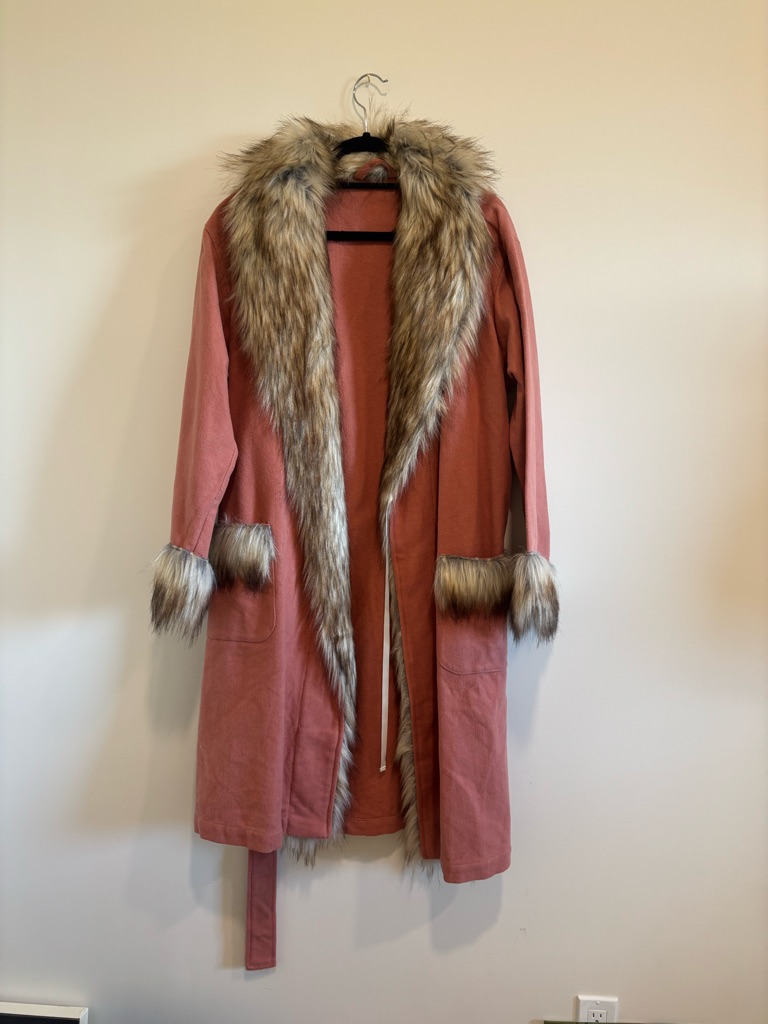 Women's Long Faux Fur Trim Coatigan - Dusty Rose